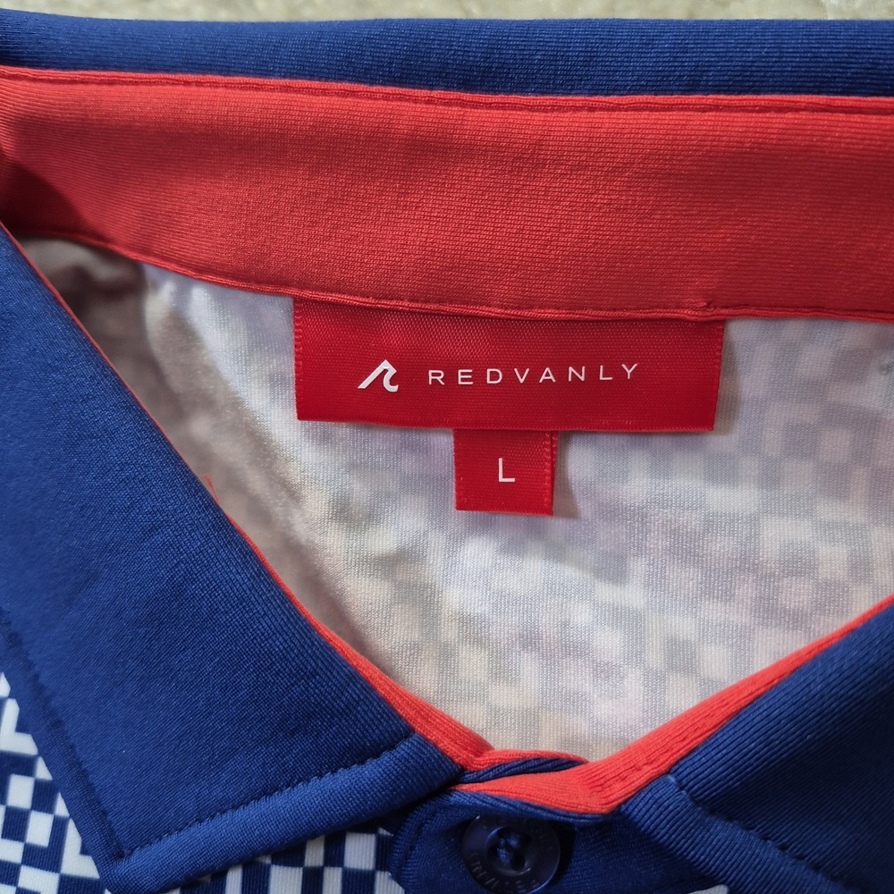 Redvanly Polo Shirt Mens Large Blue Geometric Stretch Performance Golf Preppy - Picture 4 of 9
